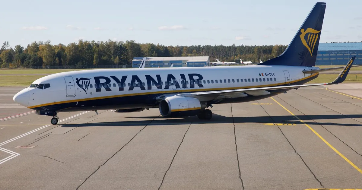 A Ryanair passenger aircraft on the ground at an airport