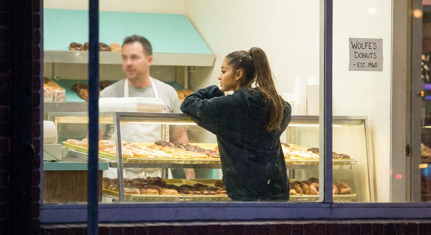 Ariana Grande appears in a candid public photo connected to the 2015 donut shop controversy.