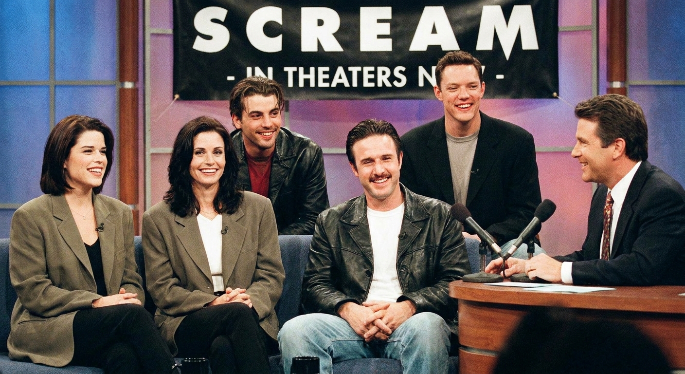 Cast members from the 1996 film Scream during a promotional appearance