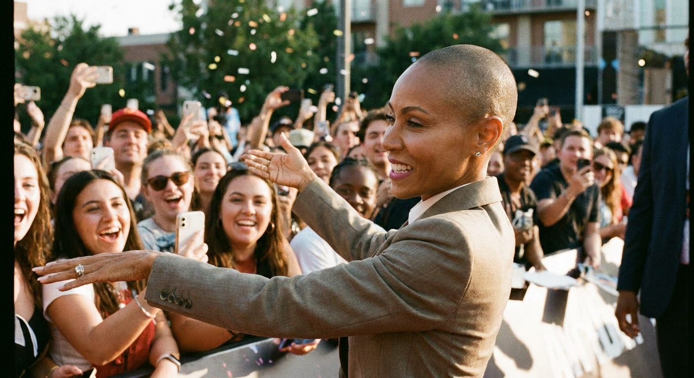Jada Pinkett Smith attending a public event, photographed in a candid moment as she faces the crowd