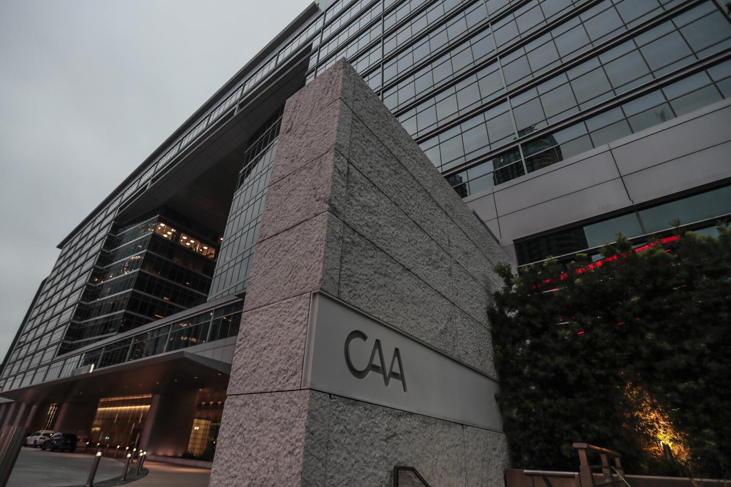 The exterior of Creative Artists Agency headquarters in Los Angeles, with the building entrance and signage visible