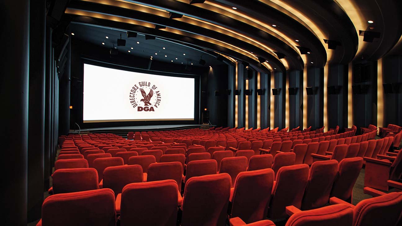 The exterior of the Directors Guild of America theater in Los Angeles as attendees arrive for an evening screening
