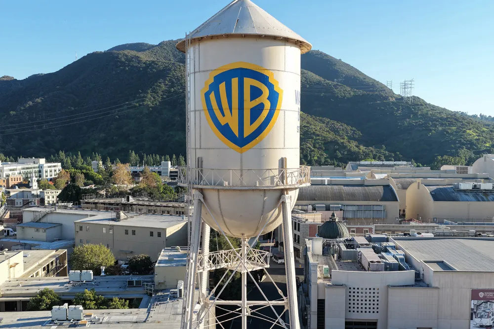 Warner Bros. Discovery signage displayed at a corporate location